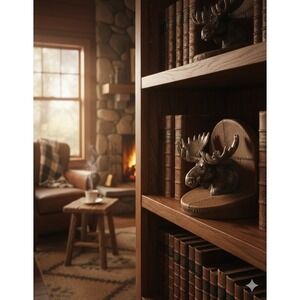 VTG 2002 Vanmark Metal Moose Head Bookends Rustic Cabin Lodge Decor Heavy #2